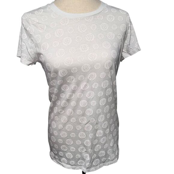 Old Navy Solid White Rose Patterned Blouse Short Sleeve Cotton Blend size L - Picture 4 of 10